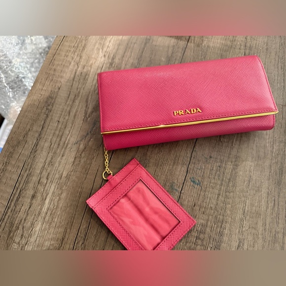 Prada Handbags - Prada Red Wallet with Gold Chain